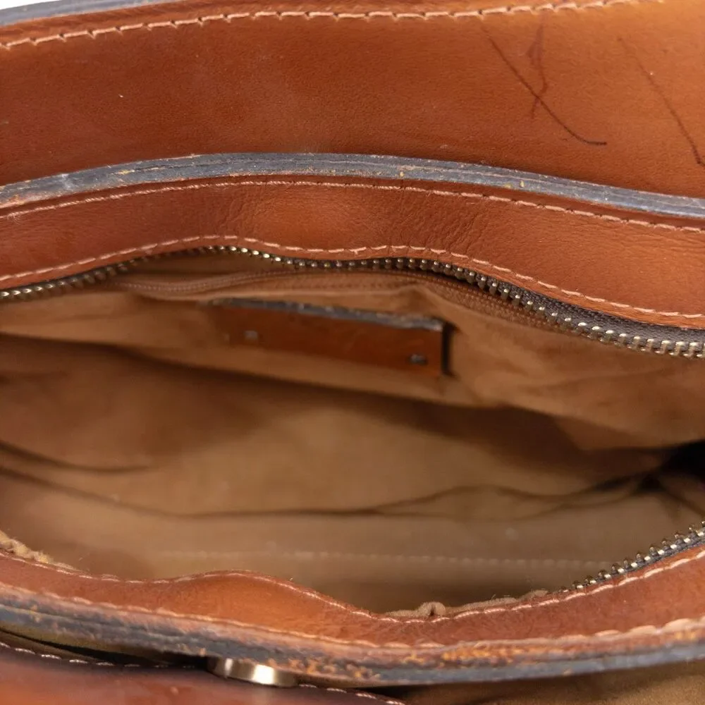 Patricia Nash Embossed Leather Satchel in Cognac Brown with Gold Accents